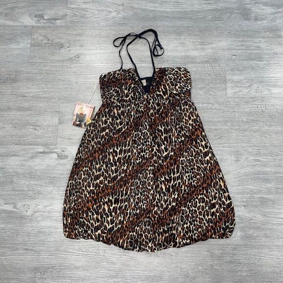 Vtg Betsey Johnson Black Label Women’s 10 Animal Print Dress Silk Mini Y2K NWT - Picture 1 of 16